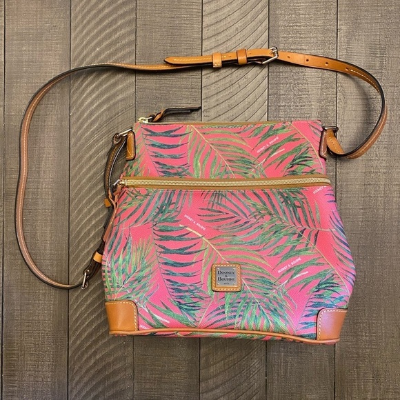 Dooney & Bourke Handbags - Dooney & Bourke pink with palm leaves crossbody/shoulder bag